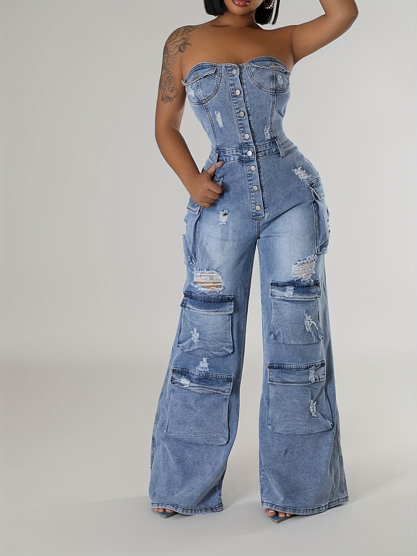 New Casual Fashion Bandeau Women'S Bodydressing Jumpsuit Cargo Pants