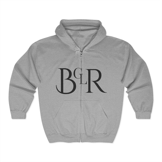 Unisex Heavy classic BRGL™ Full Zip Hooded Sweatshirt comfy zip-up, featuring air-jet spun yarn for a softer fleece with reduced pilling