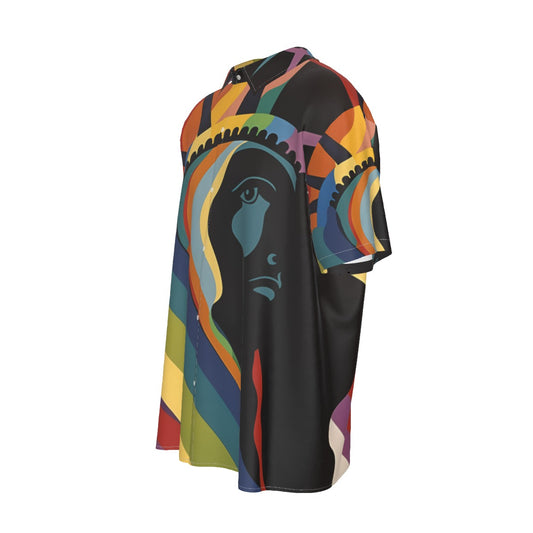 All-Over Print Men's Imitation Silk Short-Sleeved Shirt