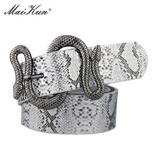 Maikun Belts for Women Snake Shape Pin Buckle Belt High Quality Leather Women Belt PU Waistband