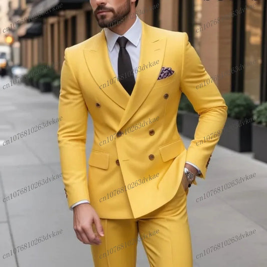 Business Men Fashion Suits Groom Tuxedos 2 Piece Set Blazer Pants