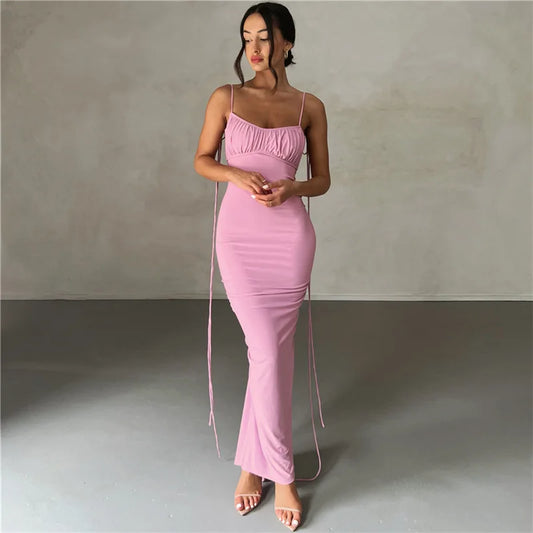 2025 Summer New Arrival Women's Fashion Spaghetti Strap Sexy Evening Gown Backless Slim-Fit Bodycon Dress