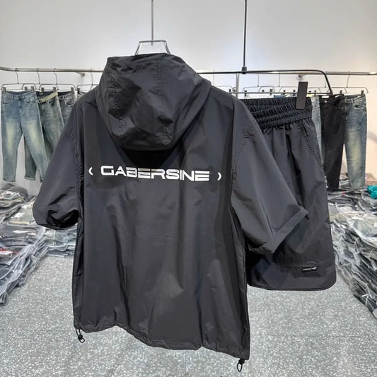 Juspinice Summer Lightweight Quick Drying Short Sleeve Shorts Set Men Clothes Pocket Hooded Top Loose Casual Two Piece Outfits