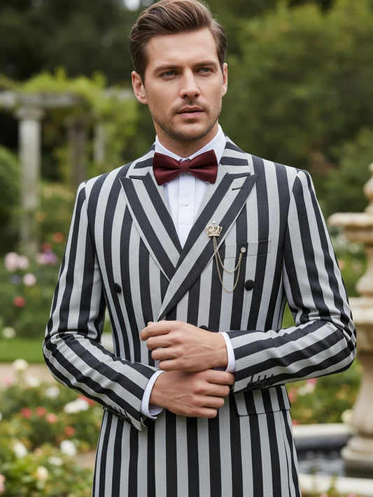 ST Cassy High Quality Men's Suits Fashion striped evening gown Double Breasted Slim Fit 2 Piece Jacket Pants