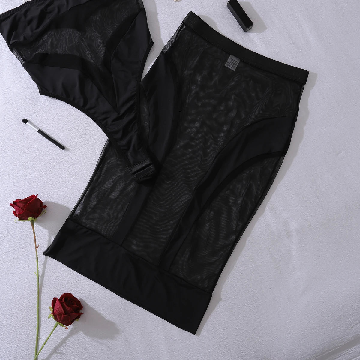 New perspective slim fit patchwork mesh sexy half skirt jumpsuit two-piece set