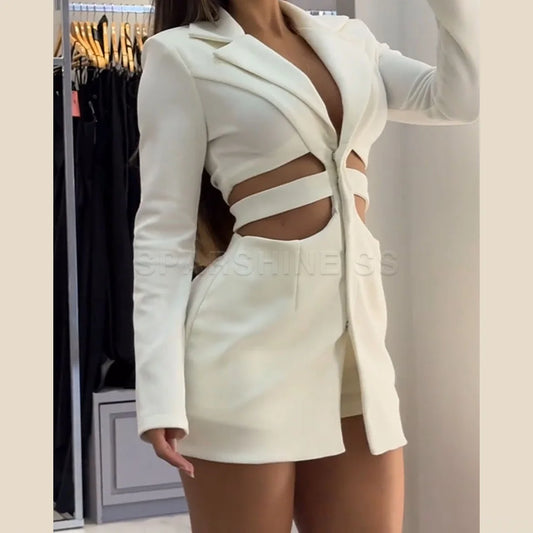 2025 Women Sexy Fashion Long Sleeve Garment Hollow Out Streetwear Elegant Suit Popular European and American Style Dresses