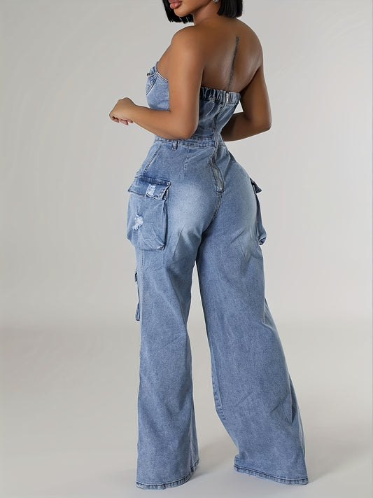New Casual Fashion Bandeau Women'S Bodydressing Jumpsuit Cargo Pants
