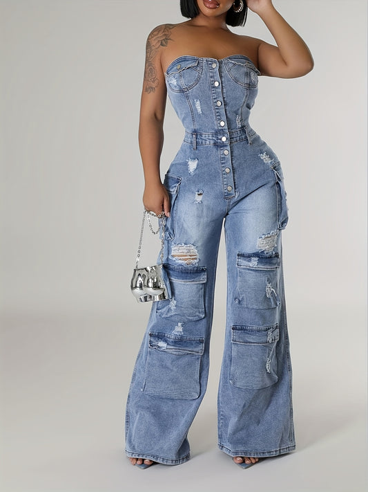 New Casual Fashion Bandeau Women'S Bodydressing Jumpsuit Cargo Pants